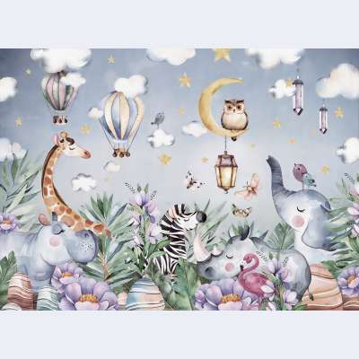 Bulutlar Ve Balonlar Sevimli Hayvanlar Çocuk Duvar Kağıdı 4676