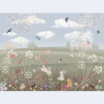 Çiçekler Ve Sevimli Hayvanlar Çocuk Duvar Kağıdı 4971