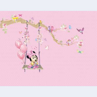 Dal Çiçek Kuşlar Salıncakta Minnie Mouse Çocuk DuvarKağıdı 4678