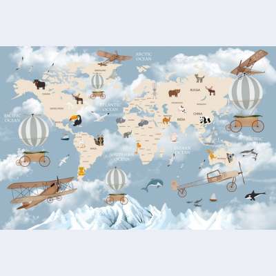 Harita Uçan Balonlar Uçaklar Çocuk Duvar Kağıdı 5038