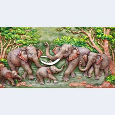 Kabartma Görünümlü Filler Desen Duvar Kağıdı 4905
